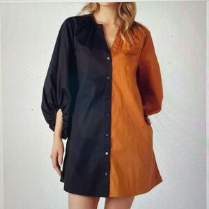 CROSBY by Mollie Burch Black and Brown Long Sleeve Dress Medium Mini
